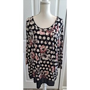 Rose+Olive‎ 2xl Floral Polka Dot Long Sleeve Pullover Sheer Accent
